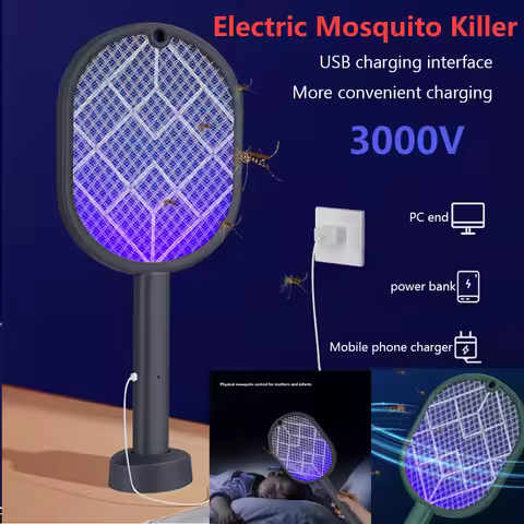 1-2PCS Electric Mosquito Killer Fly Swatter Trap USB Rechargeable Mosquito Racket Insect Killer with