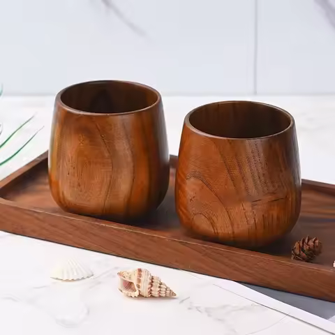 1Pcs 7.5X6.5cm 160ML Retro Handmade Natural Wooden Cup Jujube Wood Reusable Tea Cup Household Kitche