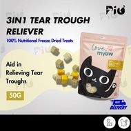 [24HR SHIP] LOVE, MYAW 3IN1 TEAR TROUGH RELIEVER 50G Freeze Dried Treats Duck Chicken Cat Kucing Dog