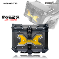 MOKOTO ALUMINUM TOP BOX V3 W/ X-DESIGN EMBOSSED LOGO 45L / HEAVY-DUTY ANTI-SCRATCH ALLOY REAR TAIL B