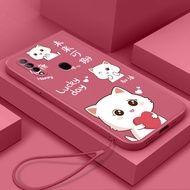 Casing for samsung a11  a31 a03s a21s M31 M51 A13 4G 5G Cute cat phone case love tpu straight edge non-slip stain-resistant with lanyard