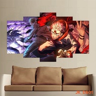 Tranh Jujutsu Kaisen dán tường anime tranh ghép 5 tấm. Poster trang trí phòng ngủ bàn học.