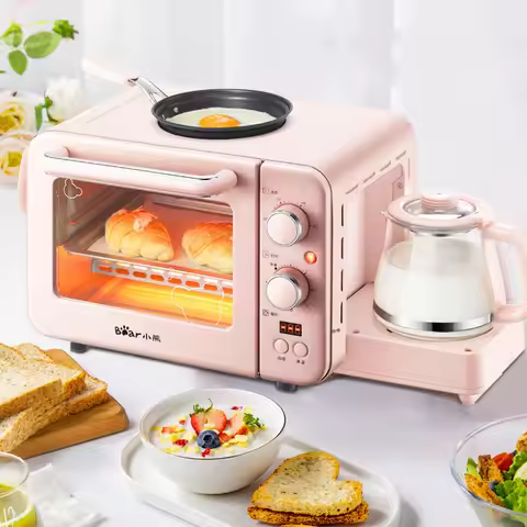 Breakfast Machine Household Toaster Small Oven Hot Milk 3 in 1 Breakfast Multifunctional pink Bread 