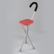 【Fast delivery】2 in 1 Folding Aluminum Tripod Cane Hiking Chair Portable Walking Stick With Seat Adj