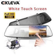 EKLEVA Car Camera 4.7 inch IPS White Touch Screen Mirror Dash Cam 1080P Touch Screen Front and Rear Dual Lens Car Camera with Parking Assistance G-Sensor, Waterproof Rear View Reverse Camera