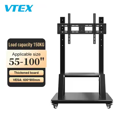 Mobile Tv Rolling Floor Stand Lockable Wheels Height Adjustable Trolley 55-100 Inch Interactive Whit