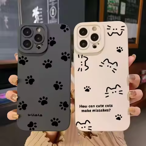 Fashion Black Cat Paw Prints Phone Case For iPhone 16 15 14 13 12 11 Mini Pro Max X XR XSMax 8 7 6 6