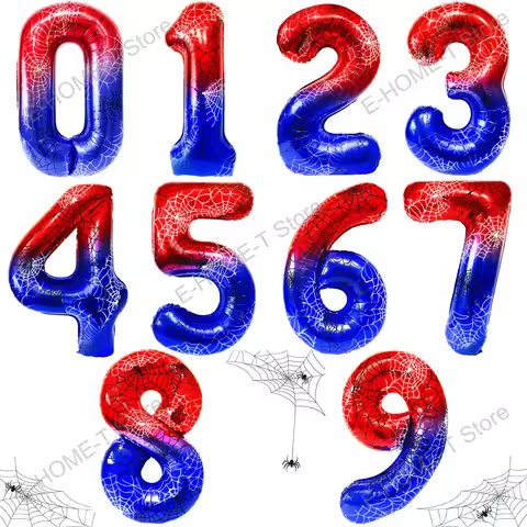 40 Inch Spider Theme Number 0-9 Foil Balloon Large Mylar for Kid Boy Movie Lover Birthday Party Anni