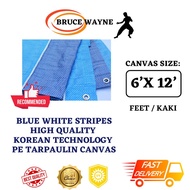 6X12 FT Blue White Stripes Waterproof Canvas, Canopy, Kanvas Khemah,Kolam, Tutup Kereta Lori Atap, PE Tarpaulin Sheet