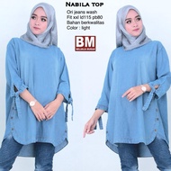 Baju Atasan Jumbo XXL Blouse Jeans - Long Tunik Big Size Jeans No Busui Lengan Panjang Nabila - Fash