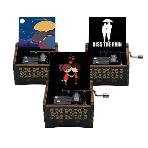 Kiss The Rain Wooden Music Box 18 Note Hand Operated Movement Piano Melody Special Gift for Girlfrie