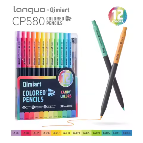 Languo 12 Colors Painting Mechanical Pencil Set Press 3.0mm Soft Core Oil for Sketching Drawing Colo