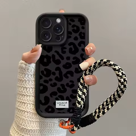 Black Leopard Print Lanyard Hang Strap Case For Huawei Honor 400 200 Pro 90 Magic 7 Lite Play 60 Plu