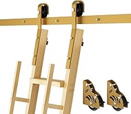 DIYHD 13FT Wooden Ladder Rolling Hardware Sliding Library Ladder Track Floor Rollers with Brake, Gol