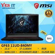 MSI Thin GF63 11UD-840MY 15.6" Gaming Laptop Black (i7-11800H, 8GB, 512GB SSD, RTX3050TI 4GB, W11H) 
