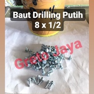 ( 8x1/2 ) Baut Drilling Putih Self Drill Roofing Baja Ringan Galvalum