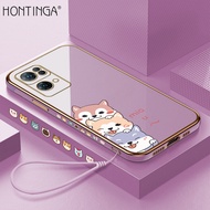 Hontinga Casing Case For OPPO Reno 7 Pro Reno7 Pro 5G Case Fashion Cute Hat Girl Luxury Chrome Plated Soft TPU Square Phone Case Full Cover Camera Protection Anti Gores Rubber Cases For Girls