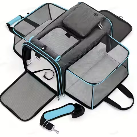 Dog Cat Pet Carrier Bag Foldable Travel Dog Carrier Two Side Expandable Pet Carrier Backpack Pet Tra