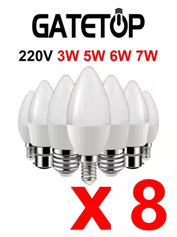 8pack Led Candle Bulb C37 3w 5w 6w 7w Warm White Cold White Day Light B22 E27 E14 AC120V 220V 6000k 