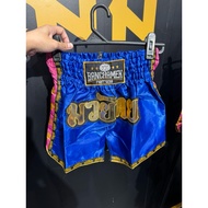 Official Buakaw Banchamek Gym Retro Satin Muay Thai Fight Shorts Blue Pink Large