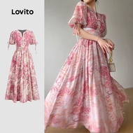 (New) Lovito Elegant Dress Lace Up Spring/summer Pink Dress for Women L149LD490 (New) Lovito Gaun El
