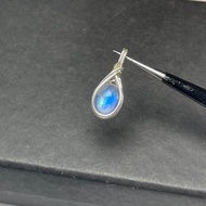 月光石吊墜 六月生辰石藍色月光石吊墜手工純銀項鍊 天然石項鏈墜