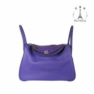 【巴黎站二手名牌專賣店】＊現貨＊HERMES 愛馬仕 真品＊🅀刻紫黑雙色銀釦LINDY 34手提肩背包