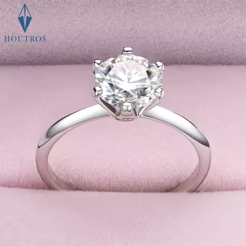 1ct 2ct 3ct Moissanite Wedding Ring Gra Certified 6-Claw Round 925 Silver 18k Gold Plated Diamond En