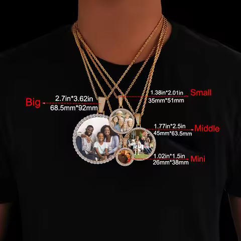 Custom Photo Pendant Large Round DIY Medallion Picture Charms Necklace Iced Out CZ Fashion Jewelry f
