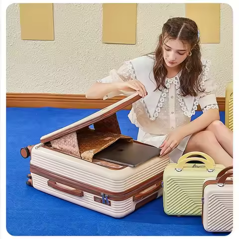 ABS PC 360 Degree Trolley Suitcase Set 18'' 20'' 24'' Hard Luggage Bags Spinner Front Open Pocket Su