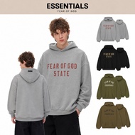 1 Authentic Fear of God Essentials Fall24 Grey Oversized Hoodie Unisex Casual Streetwear Pullover