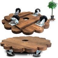Universal Roller Tray Thickened Wooden Mobile Cabinet Flower Holder Wooden Flower Pot Tray round Flower Stand Flower Pot