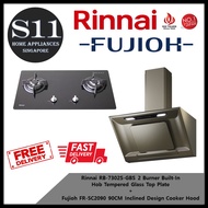 Rinnai RB-7302S-GBS 2 Burner Built-In  Hob Tempered Glass Top Plate + Fujioh FR-SC2090 90CM Inclined Design Cooker Hood BUNDLE DEAL - FREE DELIVERY