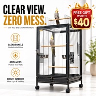 Inspired-Living Bird Cage Horizontal  Bar Parrot Cage | Natural Climb Grip | Rust-Proof SS304