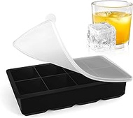 Large Ice Cube Tray with Lids, Big Square Silicone Freezer Mold, 2inch Huge Cubed Ice Maker for Whis