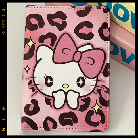Kawaii Hello Kitty Cute Passport Holder Document Bag Animation Peripheral Protective Case Storage PU