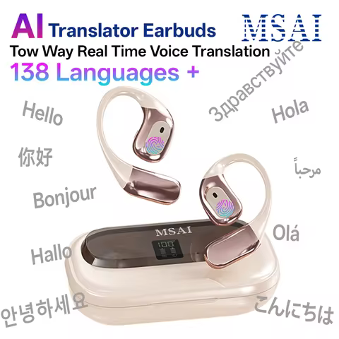 MSAI 138 Languages Wireless Translator Earbuds Multilingual Translate Bluetooth AI Headphones Tow Wa