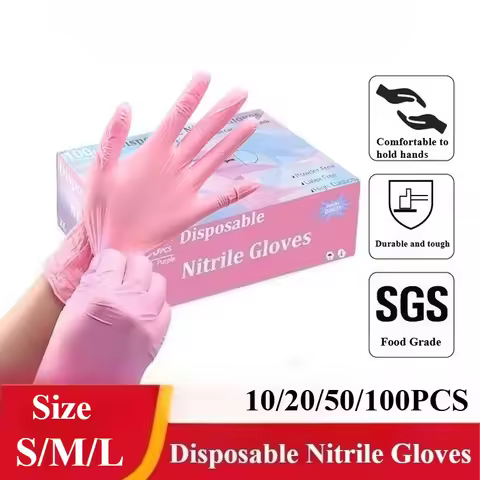 Pink Disposable PVC Gloves Waterproof Cleaning Gloves for Household Kitchen Beauty Hair Dye Salon Us