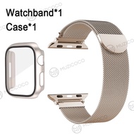 Strap +Case for iWatch band 41mm 45mm 44mm 40mm 38mm 42mm Milanese Loop iWatch Series 7 Starlight Stainless Steel Strap with Case