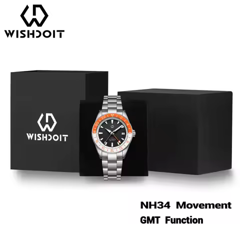 WISHDOIT 2025 New NH34 Men's Sports Automatic Mechanical GMT Sapphire Stainless Steel Waterproof 15 