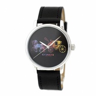 【COACH】彩虹經典馬車LOGO皮革錶帶手錶-黑