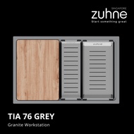 ZUHNE Grey Kitchen Sink Workstation with Accessories, Granite Composite (Made in Europe)