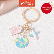 Trendy New Cartoon Earth Plane Luggage Enamel Keychain for Friendship Gift Handmade Jewelry
