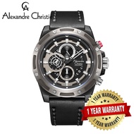 [Official Warranty] Alexandre Christie 6506MCLEPBA Men's Black Dial Leather Strap Watch