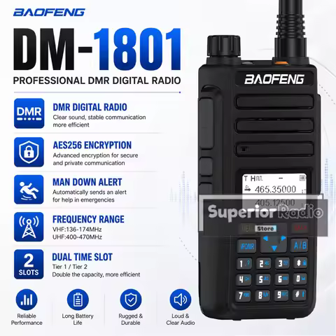 Baofeng DM-1801 DMR Digital Walkie Talkie AES256 Man Down Seamless Roaming Dual Time Slot SMS Dual M