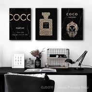 Y0AR Luxury Posters and Prints Black Gold COCO Parfum Bottle Lion Convas Painting Wall Pictures Mura