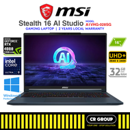 MSI Stealth 16 AI Studio A1VHG-028SG Gaming Laptop - Intel Ultra 9 185H - RTX 4080 12GB - 16" UHD+ (3840x2400) - 32GB DDR5 - 2TB SSD (2Yrs Agent)