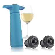 Vacu Vin Wine Saver Pump with 2 x Vacuum Bottle Stoppers - Blue (Blue Pump + 2 Stoppers)