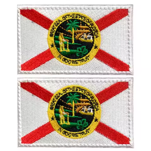 2pcs State of Florida Flag Embroidered Patch Hook and Loop Embroidery Florida Patch