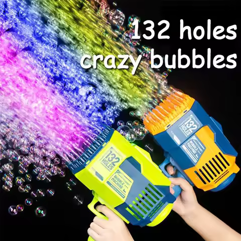 132 Holes Bubble Gun Rocket Soap Bubbles Machine Gun Shape Automatic Bazooka Bubble Blower with Ligh